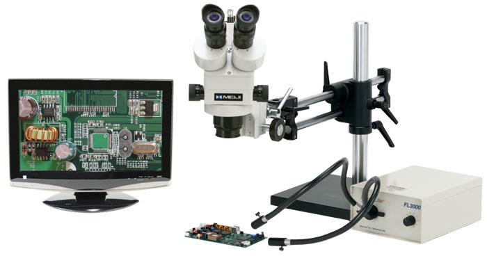 Meiji Techno Stereo-Zoom Trinocular Zoom Microscope – 22" HD LED Monitor with HD1080p High Resolution Camera – Ball Bearing Base